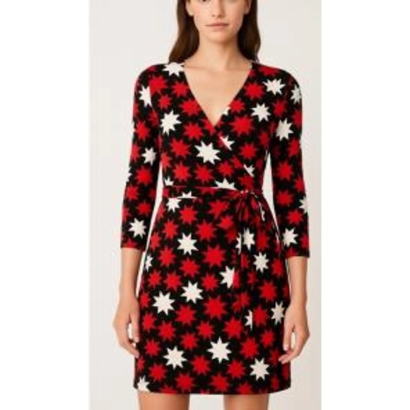 Diane von Furstenberg New Julian Two Red/White Mini Wrap Dress - Picture 1 of 7